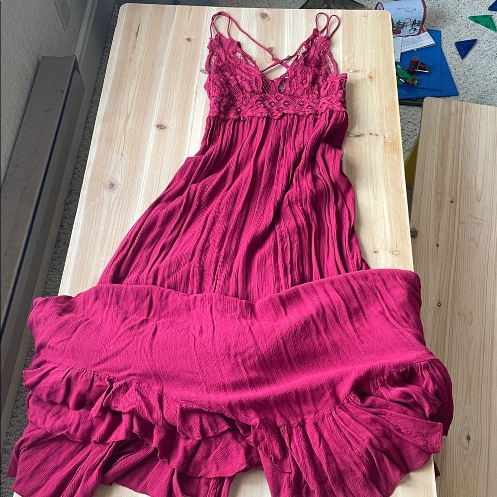 Free People Adella Elegant Maroon Lace Maxi Dress Small - Picture 9 of 16